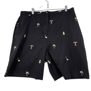 Coral Bay Golf Shorts High Ris Size 16 Black Novelty Print Pineapple Palm Trees